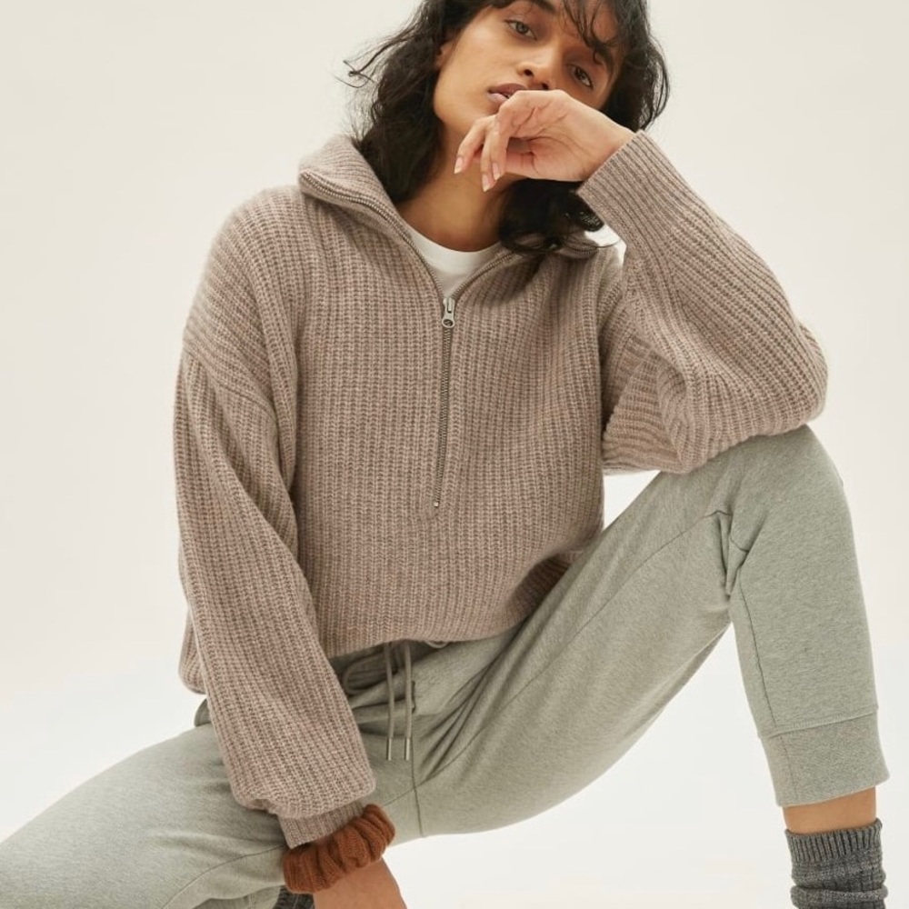 Everlane Felted Merino Half Zip Sweater - Medium